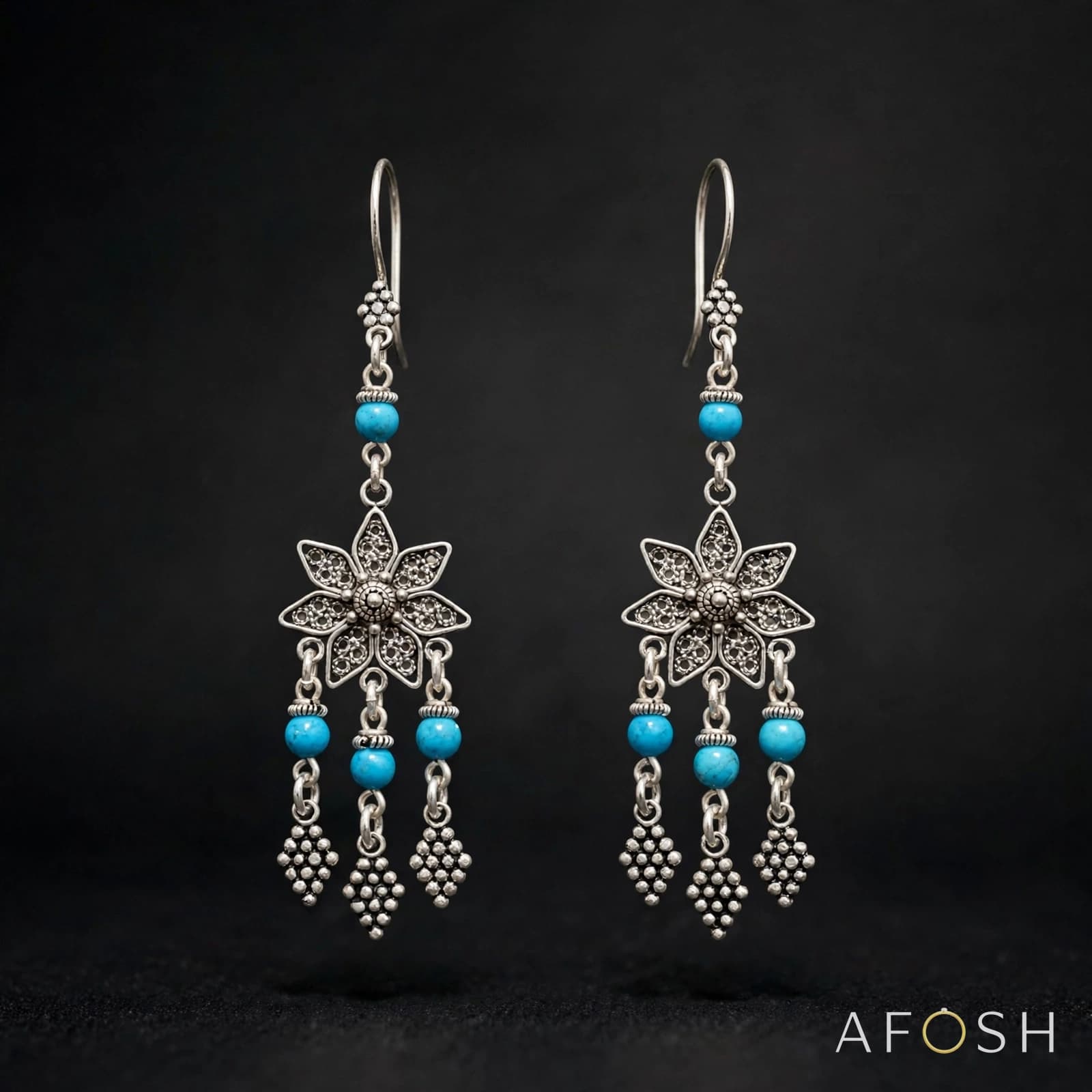 Silver earring with turquoise stone